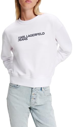 KARL LAGERFELD JEANS Damen Essential Logo Sweat Regular Fit, Weiss, M von KARL LAGERFELD JEANS