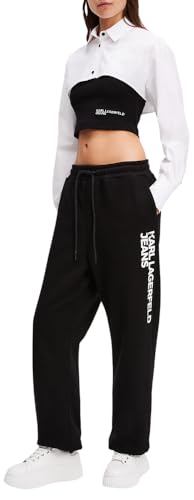 KARL LAGERFELD JEANS, Damen, Essential Logo Slim Sweatpant, Slim Fit, Schwarz, L von KARL LAGERFELD JEANS