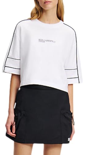 Karl Lagerfeld Jeans Damen Entspanntes KurzarmT-Shirt Mit Papierverschluss Entspannt, Weiss, L von KARL LAGERFELD JEANS