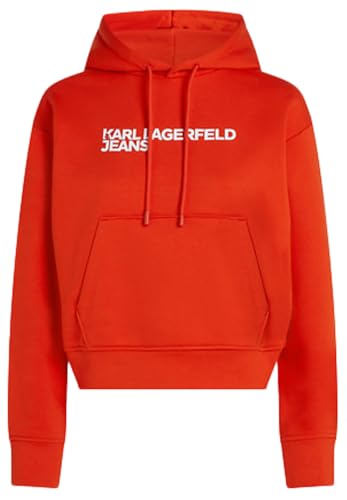 Karl Lagerfeld Jeans, Damen, Essentail Logo Hoodie, Regular Fit, Poinciana, L von KARL LAGERFELD JEANS