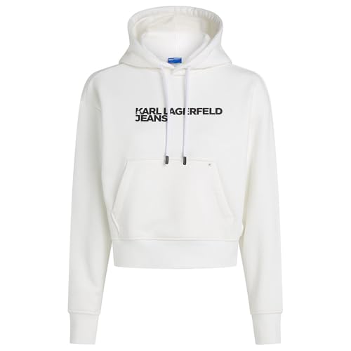 Karl Lagerfeld Jeans, Damen, Essentail Logo Hoodie, Regular Fit, Weiss, L von KARL LAGERFELD JEANS