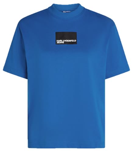 Karl Lagerfeld Jeans Damen Regular Kurzarm Box Logo T-Shirt Normale Passform, Blau, L von KARL LAGERFELD JEANS