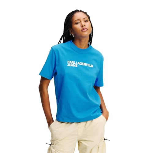 Karl Lagerfeld Jeans Damen Regular Kurzarm Essential Logo T-Shirt Normale Passform, Blau, M von KARL LAGERFELD JEANS