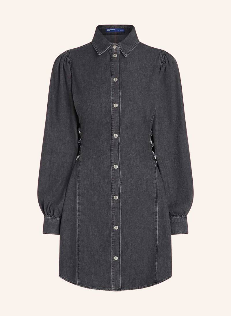 Karl Lagerfeld Jeans Hemdkleid Aus Denim Mit Bindebändern An Der Taille schwarz von KARL LAGERFELD JEANS
