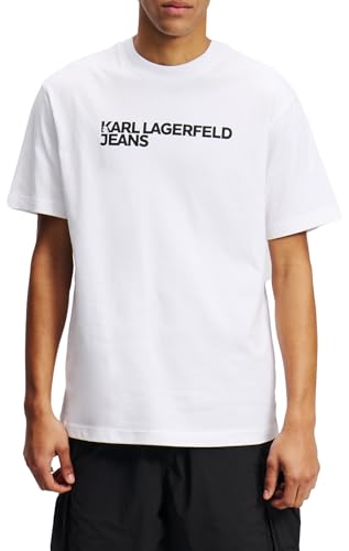 Karl Lagerfeld Jeans Herren Regular Kurzarm Essential Logo T-Shirt Normale Passform, Weiss, M von KARL LAGERFELD JEANS
