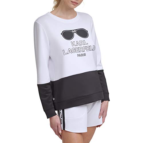 KARL LAGERFELD Damen Colorblock Sunglass Logo Sweatshirt, weiß/schwarz, X-Large von KARL LAGERFELD