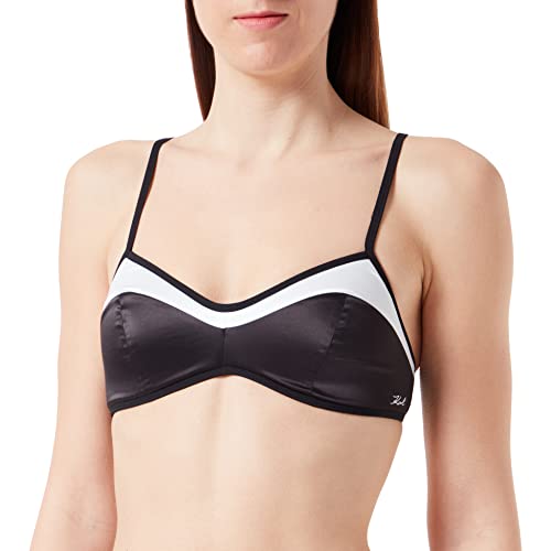 KARL LAGERFELD Damen Gepolsterter BH aus zweifarbigem Satin Schwarz S von KARL LAGERFELD