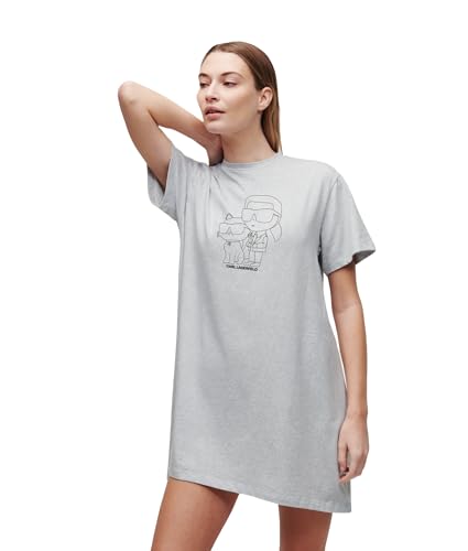 KARL LAGERFELD Damen Ikonik 2.0 T-Shirt Pyjama-Kleid, Grau/Schwarz, XS von KARL LAGERFELD