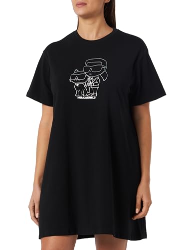 KARL LAGERFELD Damen Ikonik 2.0 T-Shirt Pyjama-Kleid, Schwarz/Silber, L von KARL LAGERFELD