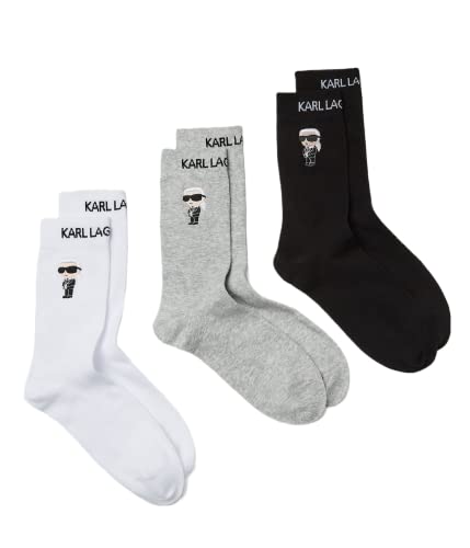 KARL LAGERFELD Damen K/Ikonik 2.0 Socken 3Er Pack, Schwarz/Weiß/Grau, 35-38 von KARL LAGERFELD