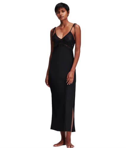 KARL LAGERFELD Damen Karl Lagerfeld Damen Maxi-Negligé Mit Spitzenbesatz, Schwarz, XS von KARL LAGERFELD