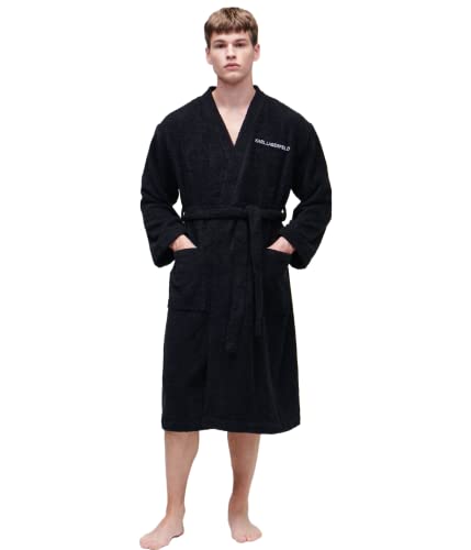 KARL LAGERFELD Herren Ikonik 2.0 Bademantel, Schwarz, XL von KARL LAGERFELD