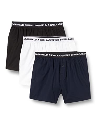 KARL LAGERFELD Herren Karl Lagerfeld Herren Web-Boxershorts Mit Karl-Logo (X3), Schwarz/Weiß/Navy, XS von KARL LAGERFELD