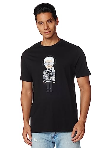 KARL LAGERFELD Herren Reflective, Karl Character with Headphones Short Sleeve Crew Neck Men’s T-Shirt, Schwarz, Mittel von KARL LAGERFELD