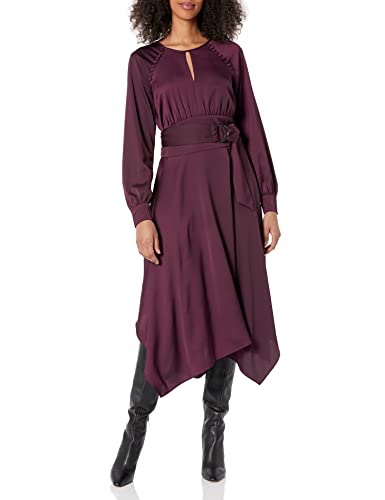 KARL LAGERFELD PARIS WOMEN'S DRESSES Damen Midikleid mit Satin-Rückseite, Kreppgürtel Lässiges Abendkleid, Deep Plum, 40 von KARL LAGERFELD