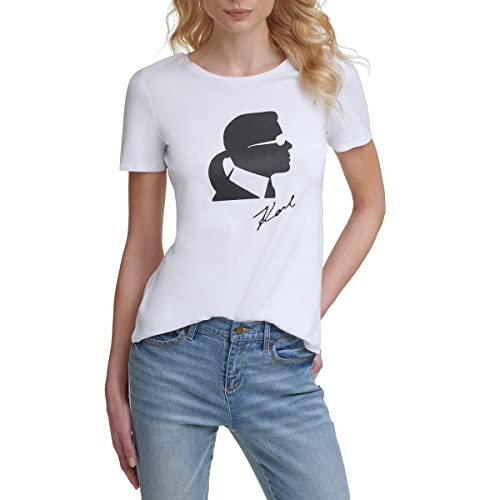 Karl Lagerfeld Paris Damen Silhouette T-Shirt, Karl Soft Weiß, X-Klein von KARL LAGERFELD