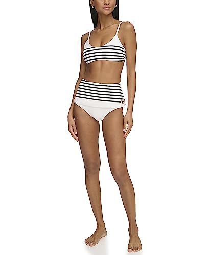 KARL LAGERFELD Paris Damen Standard Swim Bikini Top, Weiches Weiß/Schwarz, Medium von KARL LAGERFELD
