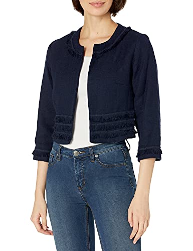 Karl Lagerfeld Paris Damen Tweed Open Front Jacket Sportjacke, Navy, X-Large von KARL LAGERFELD