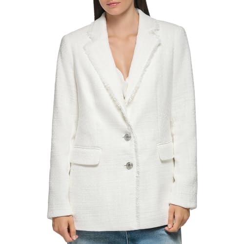 Karl Lagerfeld Paris Damen Alltagsanzug Langarm Tweed Jacke, Weiß (Soft White), 34 von KARL LAGERFELD