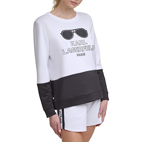 Karl Lagerfeld Paris Damen Colorblock Sunglass Logo Sweatshirt, weiß/schwarz, Small von KARL LAGERFELD