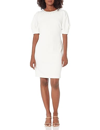 Karl Lagerfeld Paris Damen Embellished Puffärmel Etuikleid, Weiß (Soft White), 40 von KARL LAGERFELD