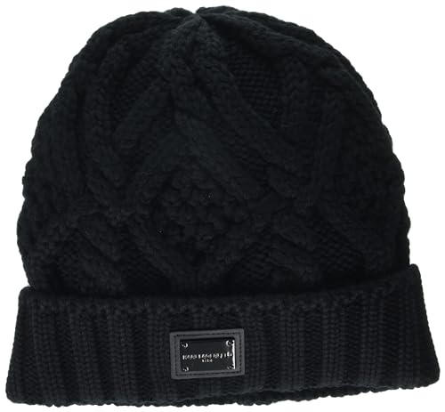 Karl Lagerfeld Paris Damen Kultiges Logo auf Einer Gunmetal Plate Beanie-Mütze, Schwarz, Einheitsgröße von KARL LAGERFELD