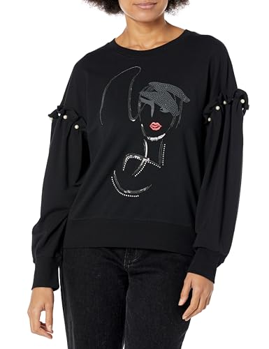 Karl Lagerfeld Paris Damen Langärmeliges Logo Sweatshirt, Schwarz, XS von KARL LAGERFELD