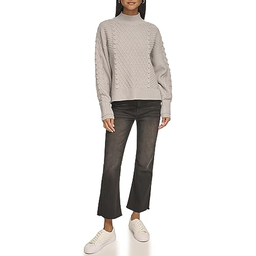 Karl Lagerfeld Paris Damen Langarm Zopfpullover, Lt Gry Silber, Groß von KARL LAGERFELD