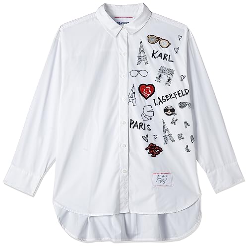 Karl Lagerfeld Paris Damen Langarm ikonischem Bluse, Motiv Soft White, M von KARL LAGERFELD