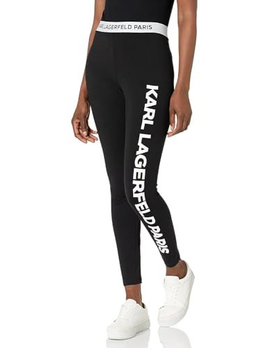 Karl Lagerfeld Paris Damen Blockbuchstaben-Logo Leggings, Schwarz, S von KARL LAGERFELD