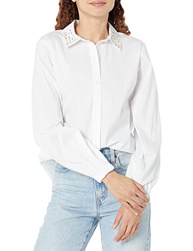 Karl Lagerfeld Paris Damen Popeline Langarm Streifen Alltag Mode Sport Bluse, Weiss/Opulenter Garten, S von KARL LAGERFELD