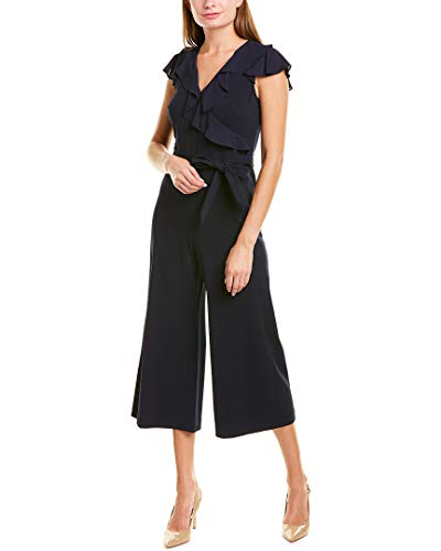 Karl Lagerfeld Paris Damen Ruffle V-Neck Jumpsuit Lssiges Kleid, Marineblau, 38 von KARL LAGERFELD