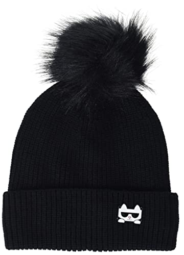 Karl Lagerfeld Paris Damen Weiche Bommelmütze für jeden Tag Beanie-Mütze, Schwarz, Einheitsgröße von KARL LAGERFELD