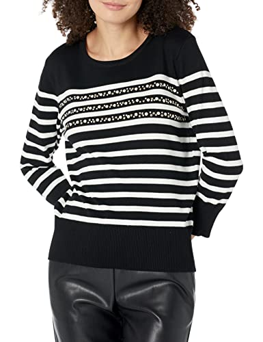 Karl Lagerfeld Paris Damen Weicher 3/4-Ärmel für jeden Tag Mode Sport Pullover, Schwarz/Weiß, Groß von KARL LAGERFELD