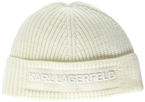 Karl Lagerfeld Paris Damen gesticktem Logo Beanie-Mütze, Elfenbein, Einheitsgröße von KARL LAGERFELD