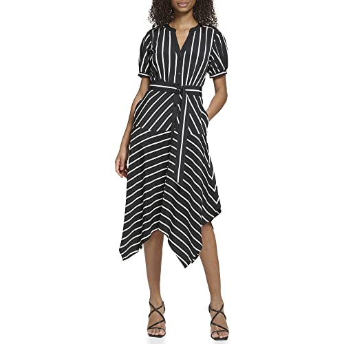 Karl Lagerfeld Paris Gestreiftes Midi-Hemdkleid für Damen, Schwarz Soft White, 34 von KARL LAGERFELD