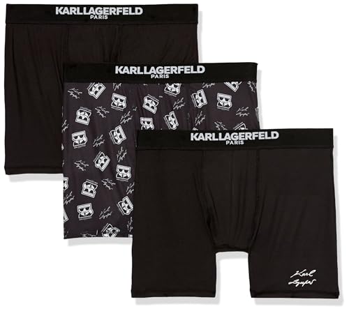 Karl Lagerfeld Paris Herren Karl Character Head Logo auf dem Oberschenkel gedruckt. 3er-Pack Boxershorts Retroshorts, Schwarz (mit Aufdruck), Large von KARL LAGERFELD