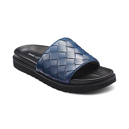 Karl Lagerfeld Paris Herren Leder Slide Schiebe-Sandalen, Dunkelblau, 43 EU von KARL LAGERFELD