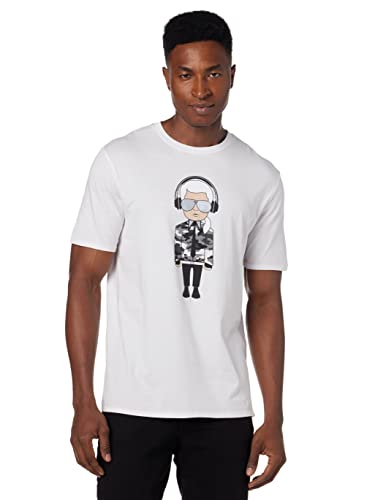 Karl Lagerfeld Paris Herren Reflektierendes, Karl-Charakter mit Kopfhörern, kurzärmelig, Rundhalsausschnitt, T-Shirt, Weiss/opulenter Garten, XL von KARL LAGERFELD