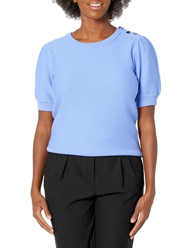 Karl Lagerfeld Paris Kurzärmeliger gerippter Pullover für Damen, Hortensie, X-Groß von KARL LAGERFELD