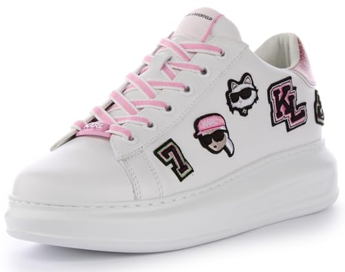 Karl Lagerfeld Versity Patch Damen Leder Sneaker Cons Keilabsatz mit Ikonik Detail, weiß/pink, 40 EU von KARL LAGERFELD