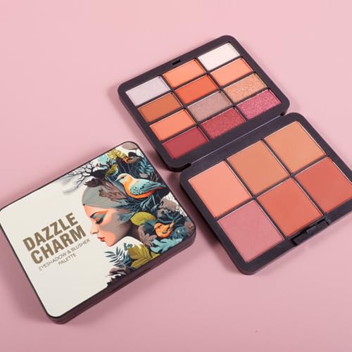 KARLOR 18 Farben Lidschatten Blush Palette, Nudetöne Lidschatten Matte schimmer Lidschatten Rosa Töne Rouge Puder Brauntöne Eyeshadow Pink Blushers langhaltend von KARLOR