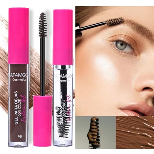 KARLOR 2 Pcs Augenbrauengel Set, Augenbrauenfarbe & farblos Augenbrauengel transparent Fixergel Augenbrauen Mascara mit Applikator schnell trocknen wasserfest langlebig 02#Dunkelbraun von KARLOR