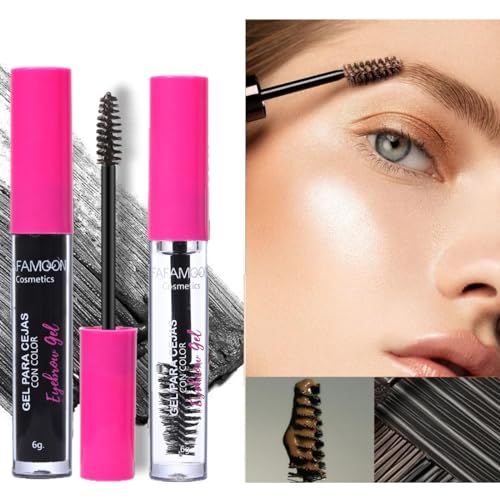 KARLOR 2 Pcs Augenbrauengel Set, Augenbrauenfarbe & farblos Augenbrauengel transparent Fixergel Augenbrauen Mascara mit Applikator schnell trocknen wasserfest langlebig 03#Schwarz von KARLOR