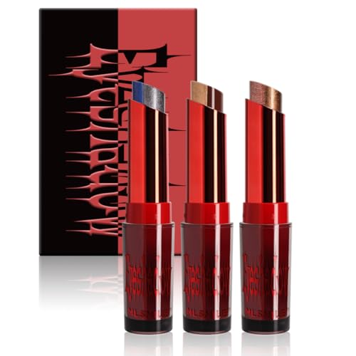 KARLOR 3 Pcs 2-in-1 Glitzer Lippenstift Set, Lippen Stifte metallic Bronzer Blau Golden,Glänzend Shiny Lipstick Schimmer Lidschatten Stick Farbverlauf Glitter Lipsticks hochglänzend von KARLOR