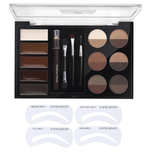 KARLOR Alle-in-1 Augenbrauenfarbe Palette, 12 Augenbrauenpuder 5 Augenbrauengel 1 Augenbrauenstift 3 Augenbraunebürste 3 Augenbrauenschablonen, Augenbrauen Make up Palette Eyeliner Creme wasserfest von KARLOR