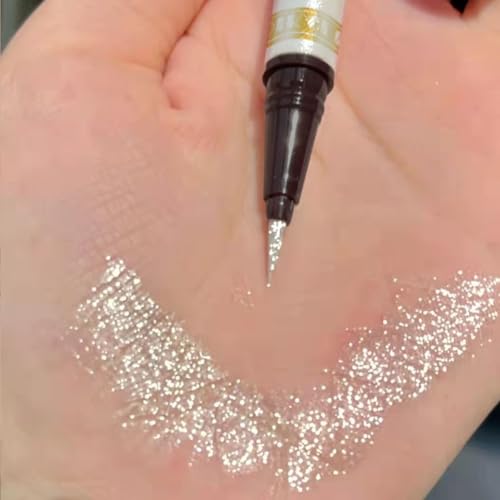 KARLOR Augen Highlighter Stift Silber Glitzer Ultrafein Eyeliner Glitter Pen Diamand Highlighter Lidschatten Glänzend Shiny für Augenlid Nase Gesicht Perlglanz (01# Silber, Highlighter) von KARLOR