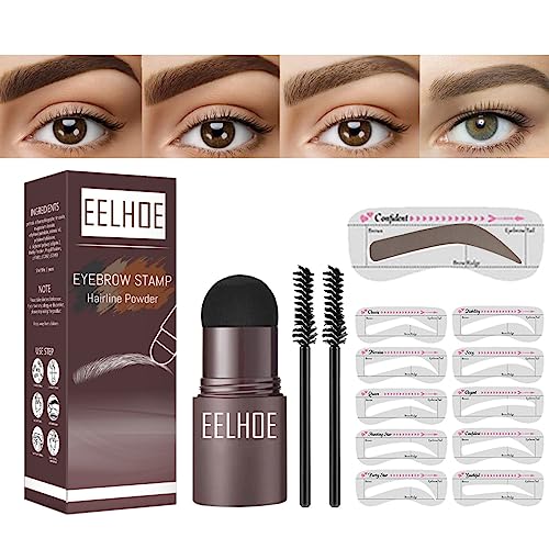 KARLOR Augenbrauenfarbe Set, Augenbrauen Stempel Augenbrauen Puder 2 Augenbraunstift 10 Augenbraunschablone, Eyebrow Powder Hairline Haar Ansatzpuder One Step Brow Stamp Shaping Kit (Dunkelbraun) von KARLOR