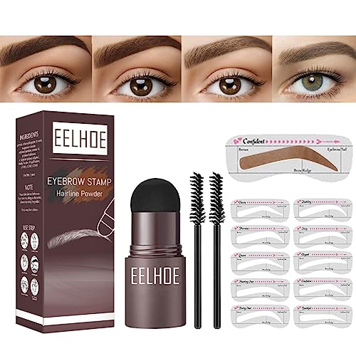 KARLOR Augenbrauenfarbe Set, Augenbrauen Stempel Augenbrauen Puder 2 Augenbraunstift 10 Augenbraunschablone, Eyebrow Powder Hairline Haar Ansatzpuder One Step Brow Stamp Shaping Kit (Mittelbraun) von KARLOR