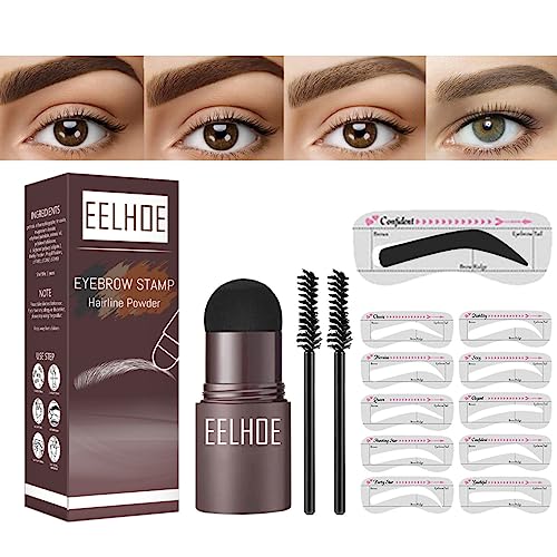 KARLOR Augenbrauenfarbe Set, Augenbrauen Stempel Augenbrauen Puder 2 Augenbraunstift 10 Augenbraunschablone, Eyebrow Powder Hairline Haar Ansatzpuder One Step Brow Stamp Shaping Kit (Schwarz) von KARLOR